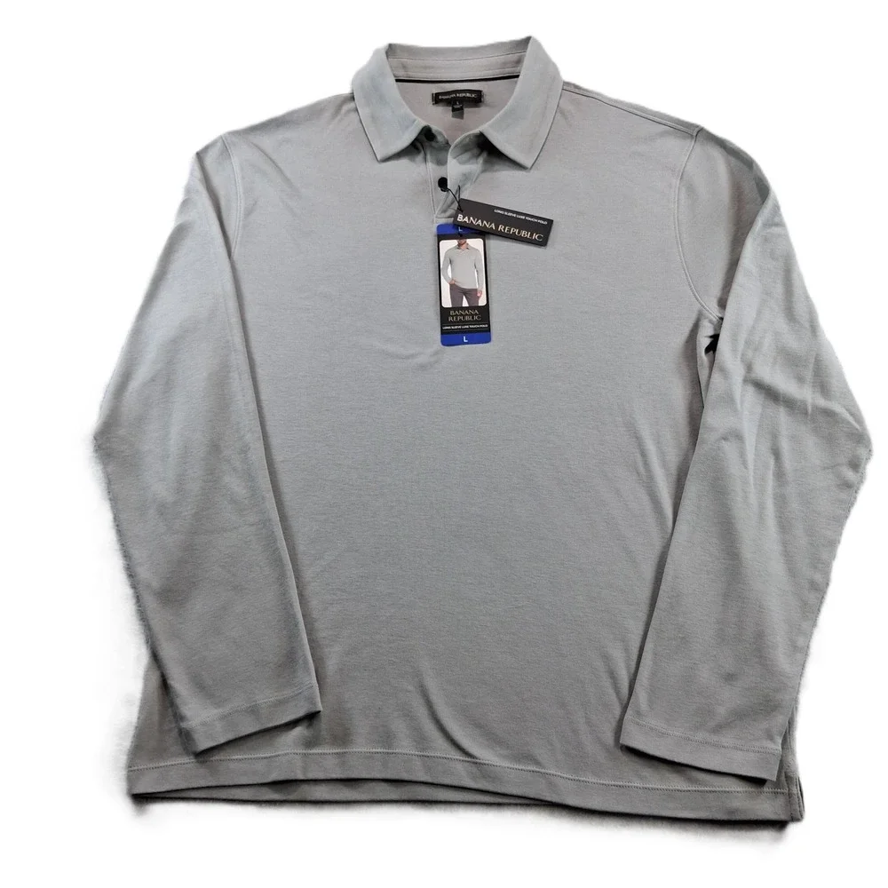 Banana Republic Luxe Touch Polo Mens Large Grey Long Sleeve Cotton 19160